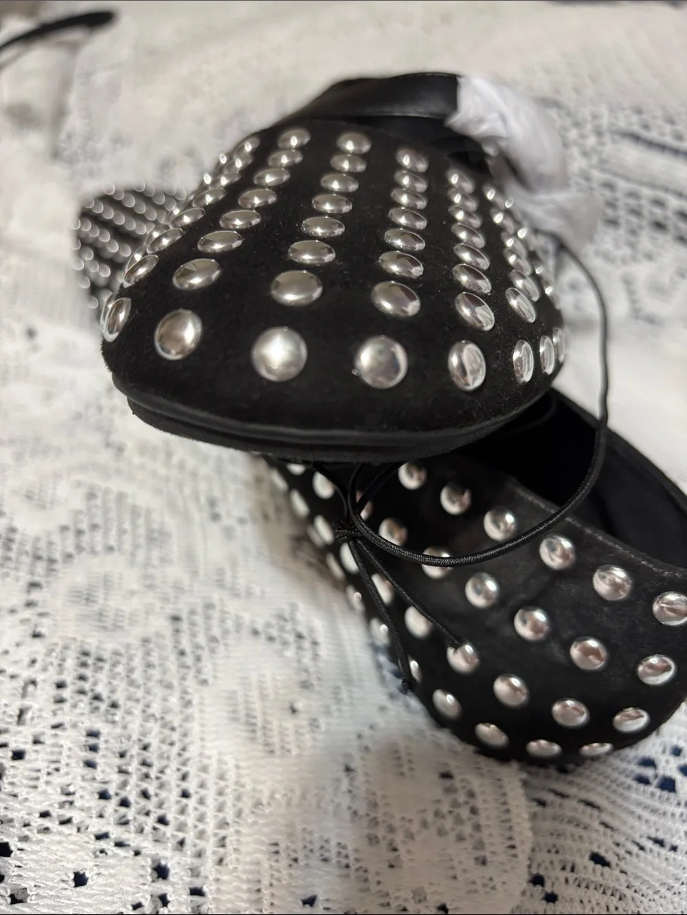 Worthington Black Studded Mary Jane Flats with Silver Accents